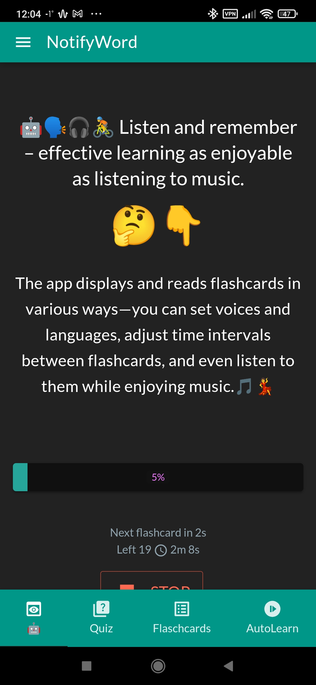 Free app for your own self-reading flashcards on Android 